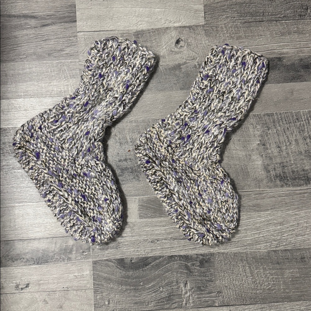 Cozy Knit Socks in Gray and Purple handmade
